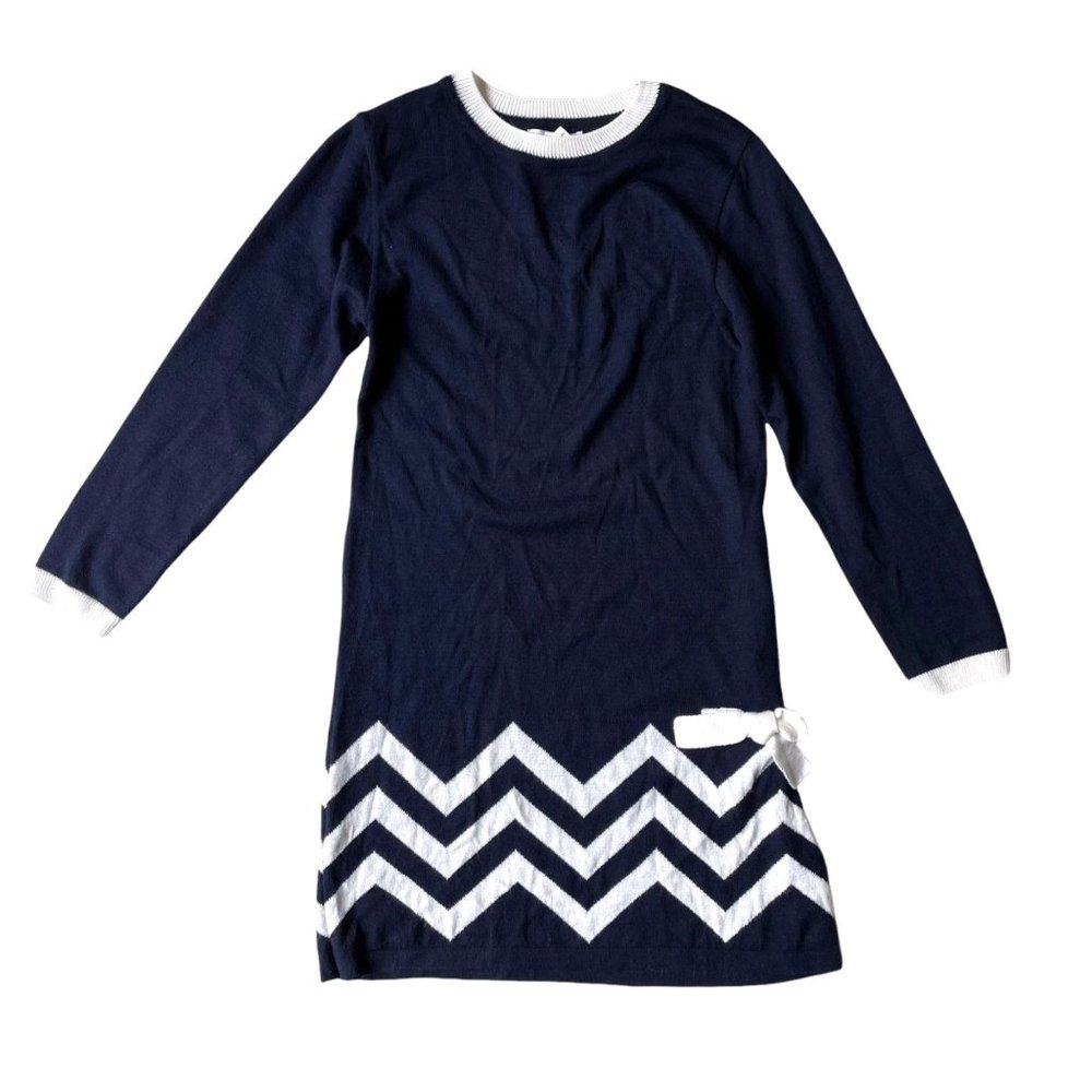 Florence Eiseman Navy and White Chevron Long-Sleeve Dress